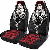 GENANY Horror Movie Characters 2 Front Christmas Car Seat Covers for Sedan Truck SUV, Car Gifts, Bucket Seat Cover, Protective Interior Accessory, Christmas Car Decor