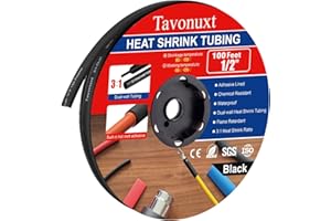 Tavonuxt 1/2" 100ft 3:1 Heat Shrink Tubing with Adhesive Lining - Marine Grade, Ideal for Home, Automotive, and Industrial Use - Black