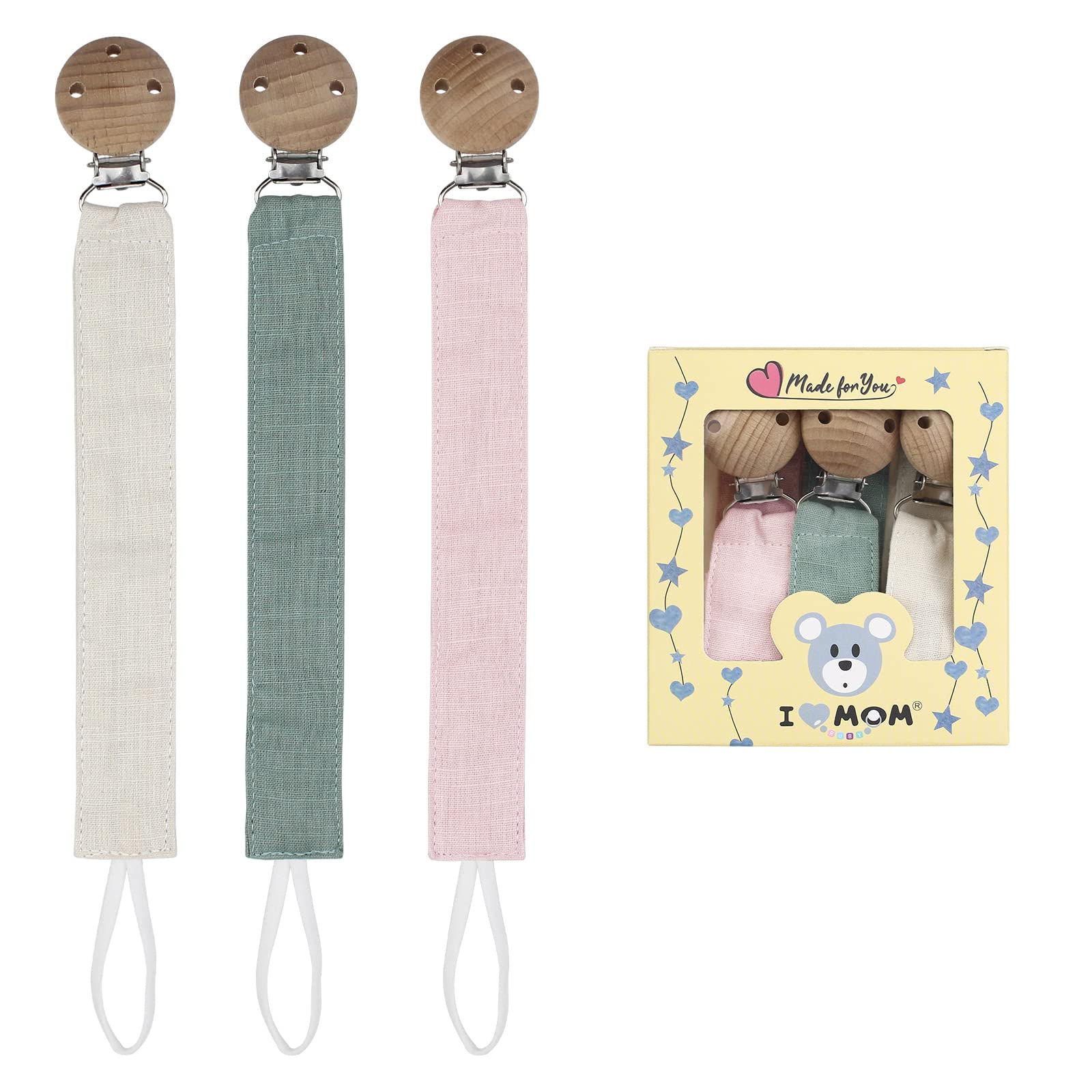 RUBY 3 Piece Dummy Chain Fabric Set, Dummy Chain Cotton, Cotton Dummy Chain for Girls and Boys, Dummy Chains with Beech Wood Clip (D)