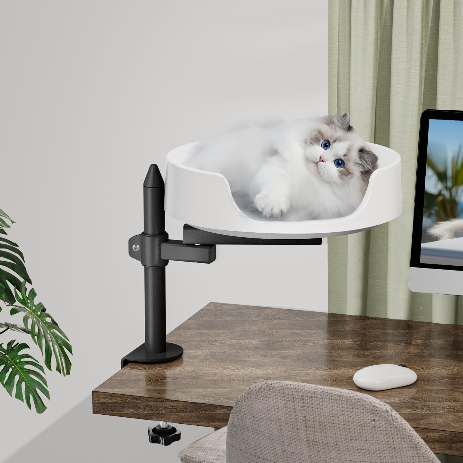 Photo 1 of NestChroix Cat Bed for Desk Elevated House Over Desk Keeps Kitten Close and Workspace Clear Cat Box with Pet Cushions (45° Rotating Rod)