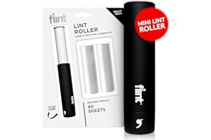 Flint Classic Black Retractable Mini Lint Roller with 90 Extra Sticky Sheets, Small and Portable Lint Shaver, Ideal Pet Hair 