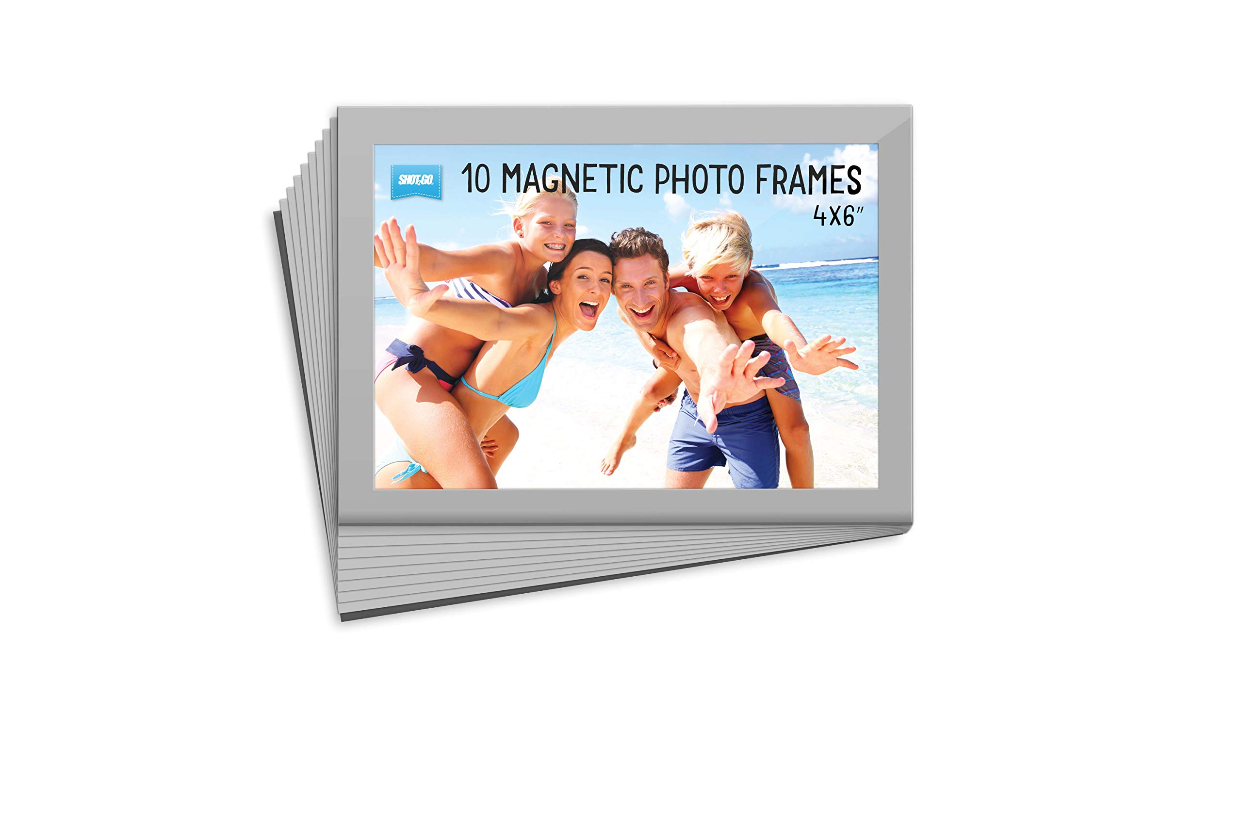 Shot2go PACK OF 10 magnetic photo fridge frame pockets silver border 4x6