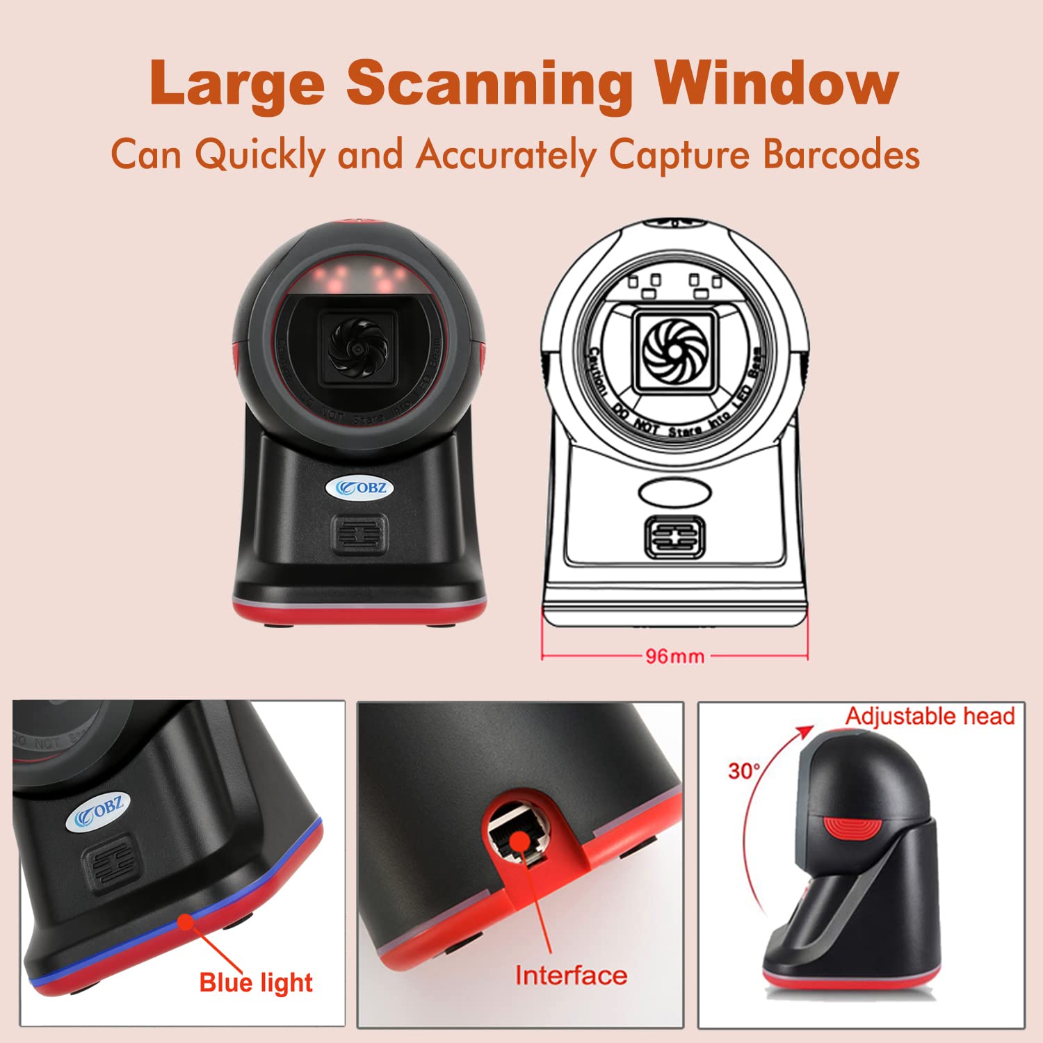 Mua OBZ 1D 2D QR Hands-Free Barcode Scanner, Omnidirectional Automatic ...