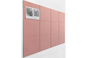 DECORITA Large Cork Board Alternative - 47"x35" 12 Pack Felt Wall Tiles with Safe Removable Adhesive Tabs, Cork Wall Tiles Cork Board for Home Office Pin Board Tack Board 48 x 36 - Pink