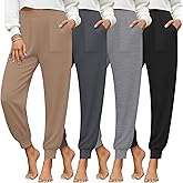 Yearntown 4 Pack Women's Yoga Joggers, Cozy Lounge Pants with Pockets Loose Casual Gym Athletic Sweatpants Comfy Cuffed Pants