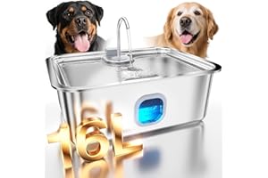 MAILOFY 4.2Gal Dog Water Fountain for Large Dogs, 16L Stainless Steel Large Dog Fountain Water Bowl with Deeper & Wider Drinking Tray, Automatic Pet Water Dispenser with Visible Window for Multi-Pets Families