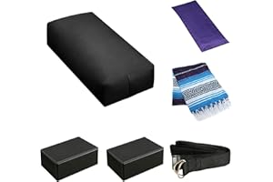 Sunshine Yoga 6-Pack Restorative Yoga Kit, 1 Yoga Bolster (24" x 12" x 6"), 2 Yoga Blocks (4" x 6" x 9"), 1 6ft D-Ring Yoga Strap, 1 Mexican Yoga Blanket, and 1 Unscented Sateen Eye Pillow