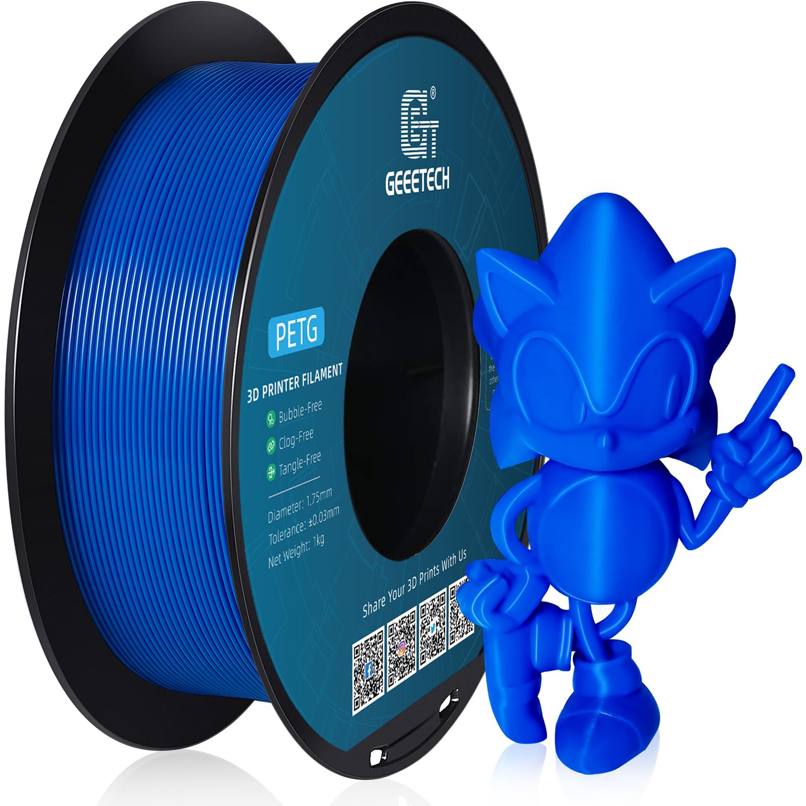 Geeetech PETG Filament 1.75 mm Blue PETG 1 kg Spool for 3D Printer