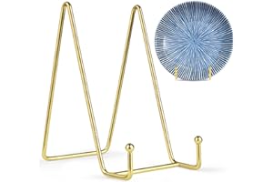 Mocoosy 2 Pack 6 Inch Gold Plate Stands for Display, Metal Square Wire Easel Stand, Plate Holder Display Stands, Picture Frame Stands for Display Photos, Decorative Platter, Plaques and Table Arts