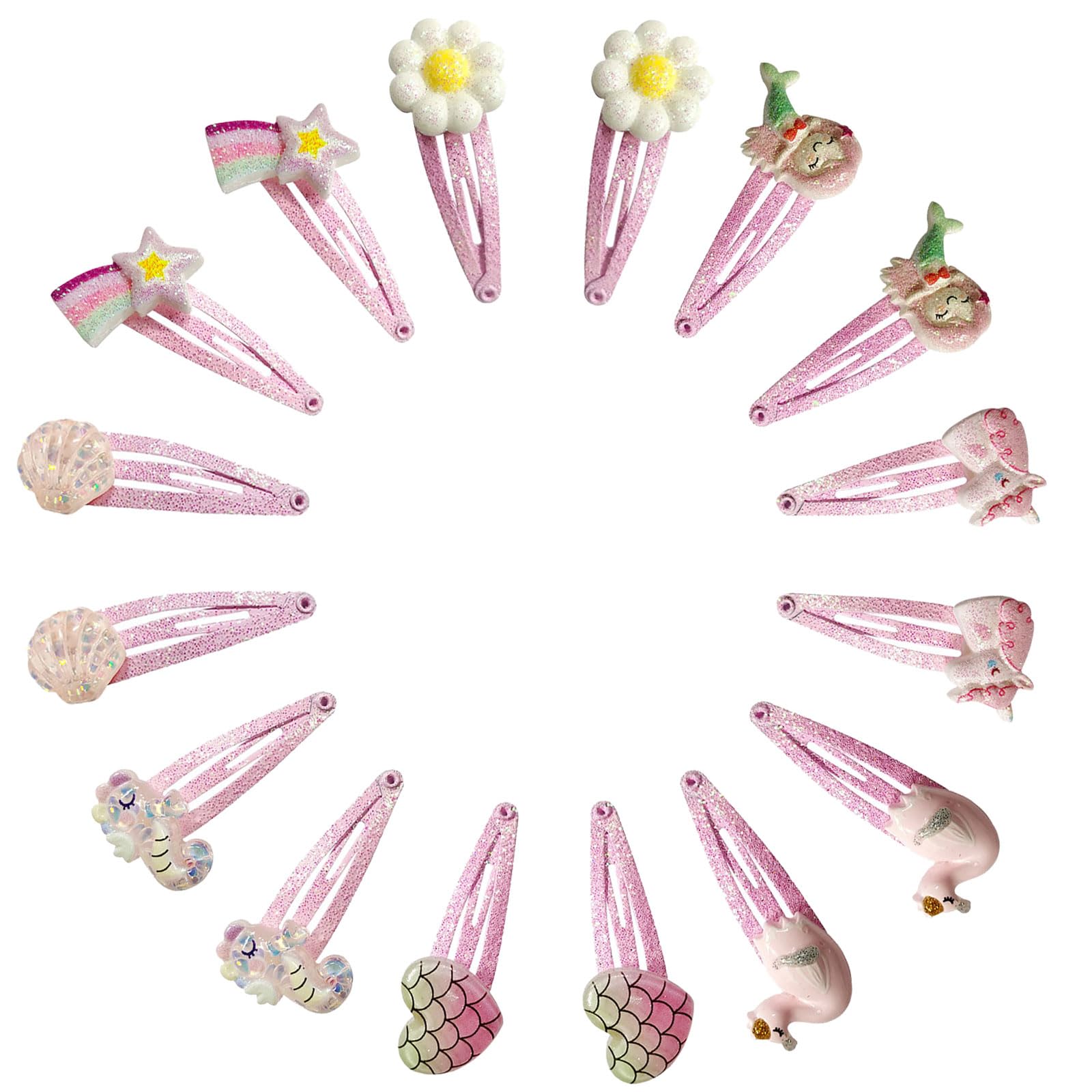 AYNKH 16 Pcs Unicorn Hair Clips,Cute Unicorn Hair Barrettes Cartoon Hairpins Sparkling for Kids Girls Children