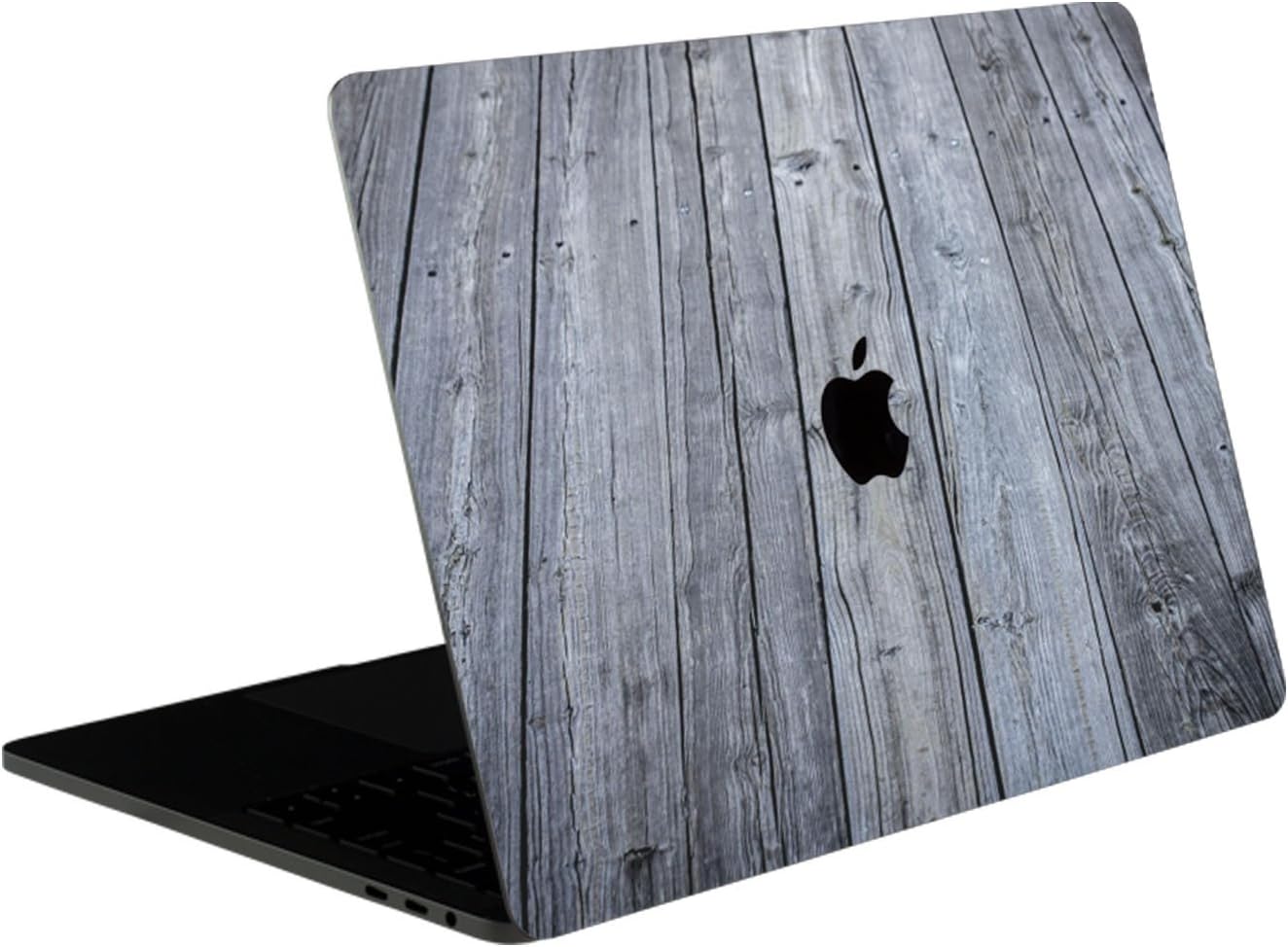SOJITEK Aged Gray Wood Texture 4-in-1, Full-Size 360° Protector Skin Decals Sticker MacBook Pro 13 Inch (2016 to 2019 Model, with & w/o Touch Bar & ID) A1706 A1708 A1989 Black Keyboard Cover