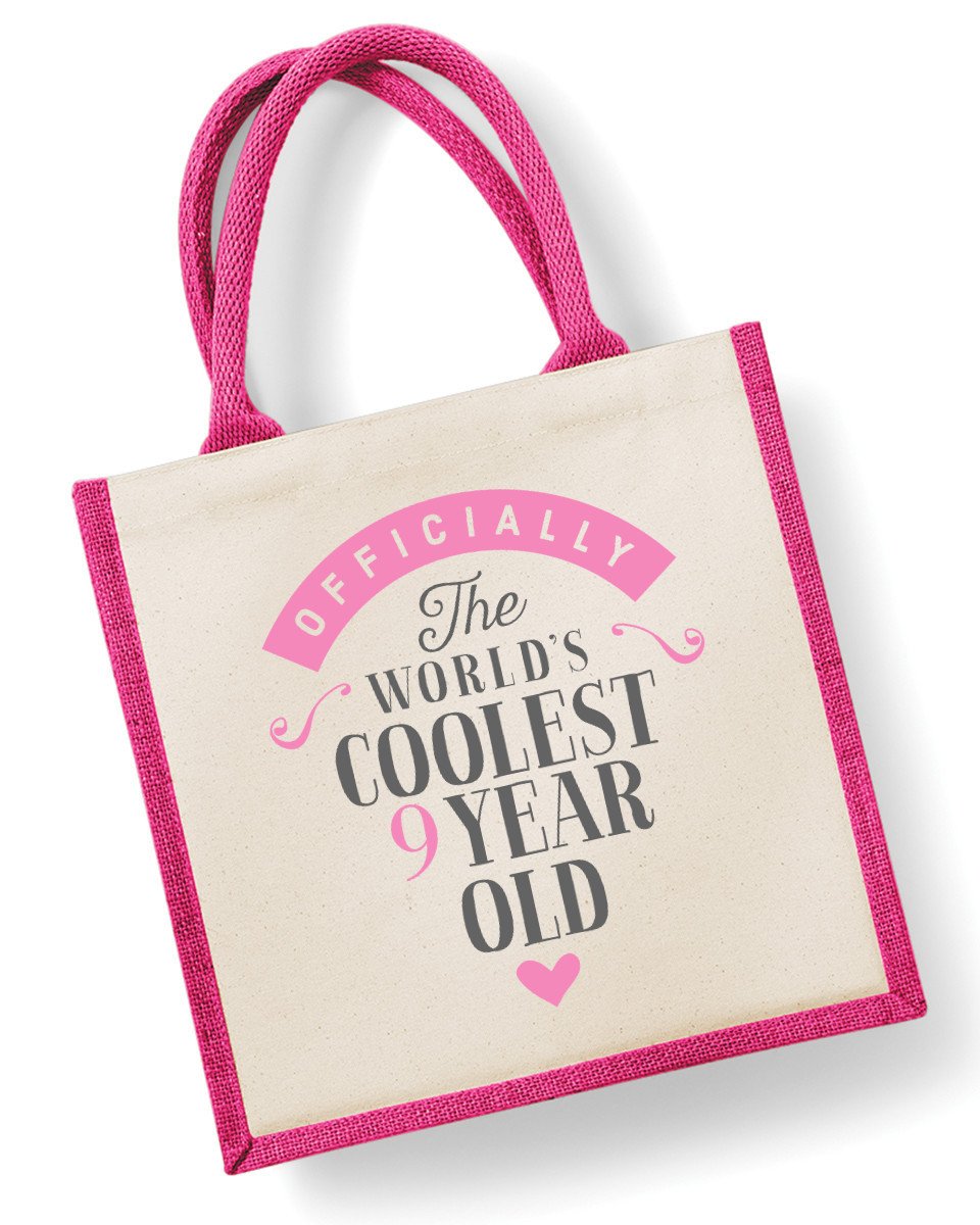 9th Birthday Gift Bag 30 x 30 x 19cm for Girls Party Bag Present Keepsake (Pink)