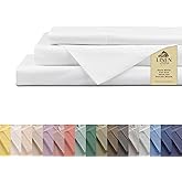 Linen Home 100% Cotton Percale Sheets Full Size, Snow White, Deep Pocket, 4 Pieces Set - 1 Flat, 1 Deep Pocket Fitted Sheet and 2 Pillowcases, Crisp Cool and Strong Bed Linen
