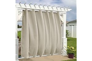 Fcosie 100" W x 84" L Extra Wide Waterproof Outdoor Curtains Fade Resistant Windproof Drapes with Stainless Steel Grommet at 