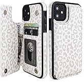 HAOPINSH for iPhone 11 Wallet Case with Card Holder, White Leopard Cheetah Pattern Back Flip Folio PU Leather Kickstand Card Slots Case for Women Girls, Double Magnetic Clasp Shockproof Cover 6.1"