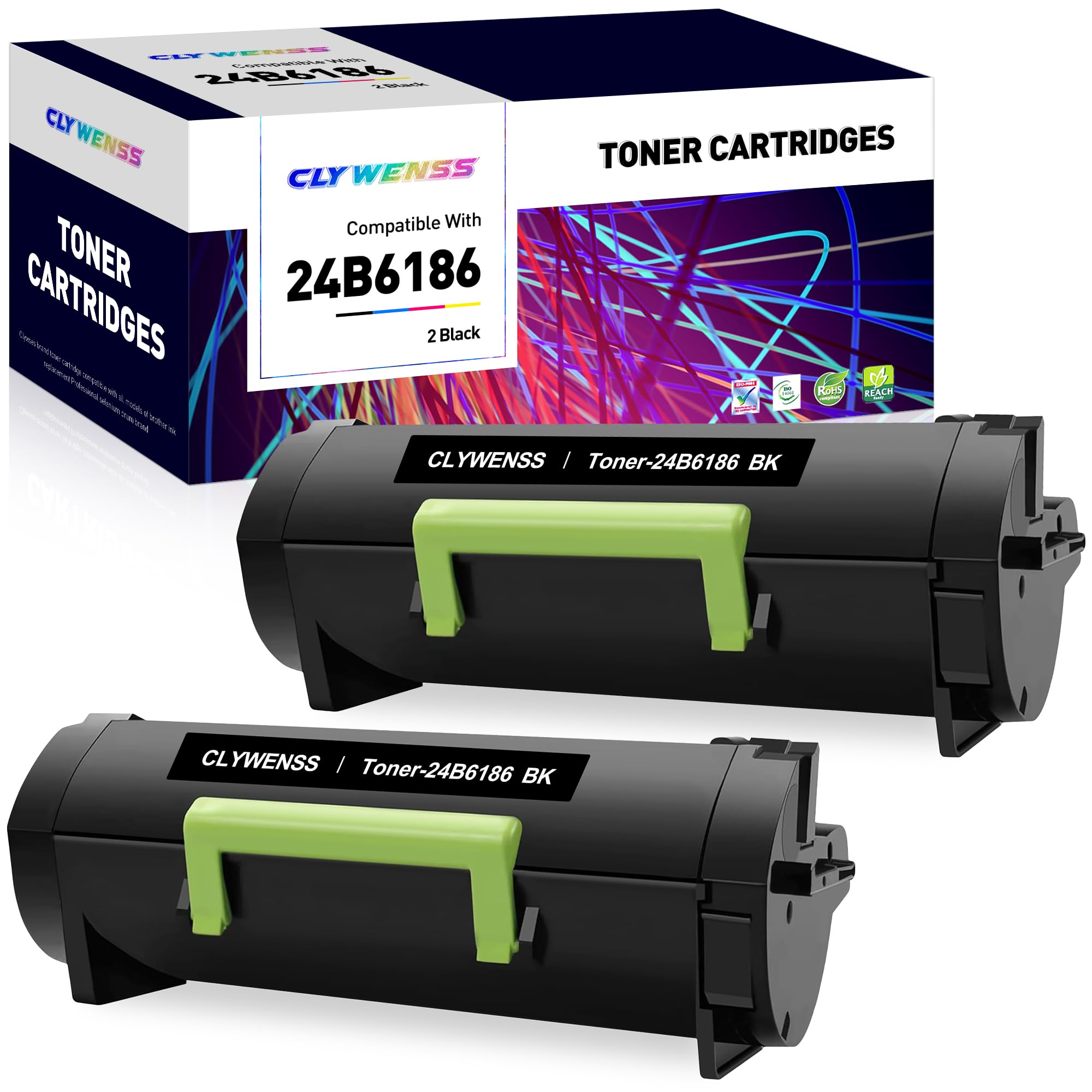 Photo 1 of CLYWENSS Compatible Toner Cartridge Replacement for Lexmark 24B6186 Toner High Yield to Use with M3150 XM3150 XM3150H Printer (Black, 2-Pack)
