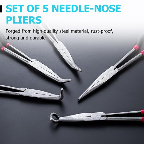 11 Inch Angle Pliers 5-Piece Long Reach Plier Set - 11 Inch Needle Nose ...