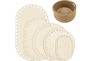 PRASACCO Wooden Basket Bottom, 5 Pcs Oval Circle Blank Crochet Basket Wood Base, Basketes Making Weaving Supplies Knitting Base for DIY Craft Weaving Making Supplies Home Decoration