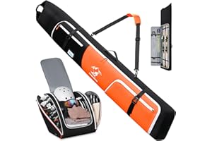 RAINSMORE Ski Bag and Boot Bag Combo 360°Fully Padded Ski Bags for Air Travel, Snowboard Bag Snow Ski Boot Bag Fit Skis Up to 200cm and Boots Up To Size US13, Water-Resistant Ski Boot Travel Bag
