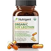 Nutrigent USDA Organic Soy Lecithin Supplement 800 mg, High Absorption Liquid Organic Capsules, Choline Lecithin Supplement for Brain & Liver Health Support, Non-GMO, Gluten Free, 60 Count