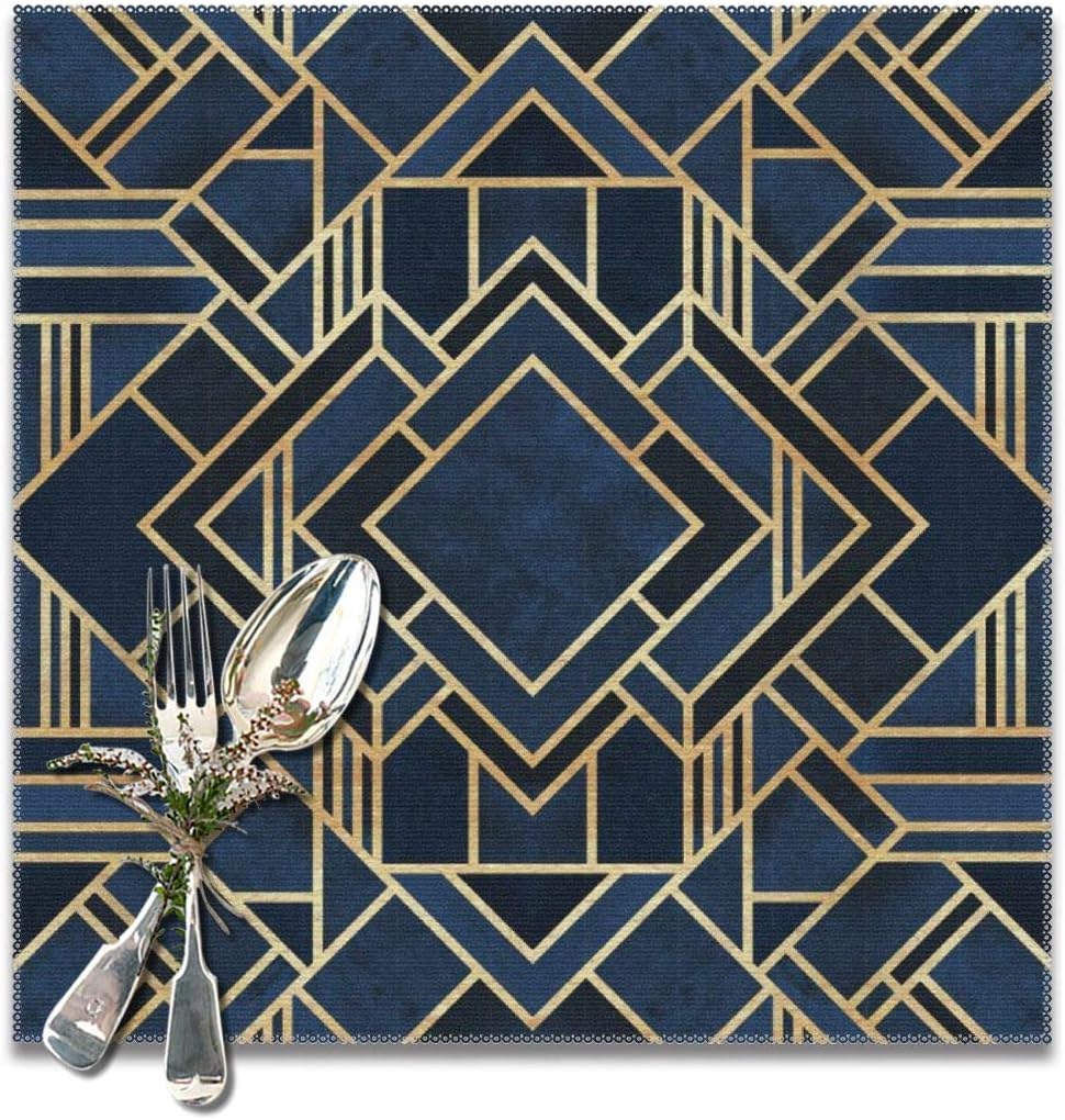 Becmd Art Deco Fancy Blue Placemats for Dining Table
