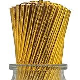 Foil Gold Paper Straws, 100-Pack Disposable Solid Golden Drinking Straw for Christmas Party Supplies, Cake Pop Sticks, Bridal Shower, Birthday, Wedding Decoration