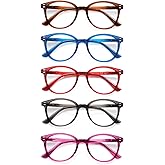 COJWIS Reading Glasses Blue Light Blocking 5 Pack Spring Hinge Fashion Readers for Men and Women Anti Glare Filter Eyeglasses (143-1 5C, 1.25)