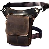 Le'aokuu Mens Genuine Leather Motorcycle Waist Pack Messenger Shoulder Drop Leg Bag