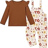 YUEMION Toddler Girl Clothes 2Pcs Baby Girl Outfit Fall Winter Clothing Floral Long Sleeve Top+ Overall Pants Set 18M-6Y