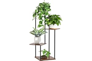 GLOKUUCA 4 Tier Plant Stand Indoor Outdoor, Wood Metal Corner Shelf, Multiple Flower Pot Rack Holder Shelves, Planter Shelf Display Storage Organizer for Patio Living Room Balcony (Black)