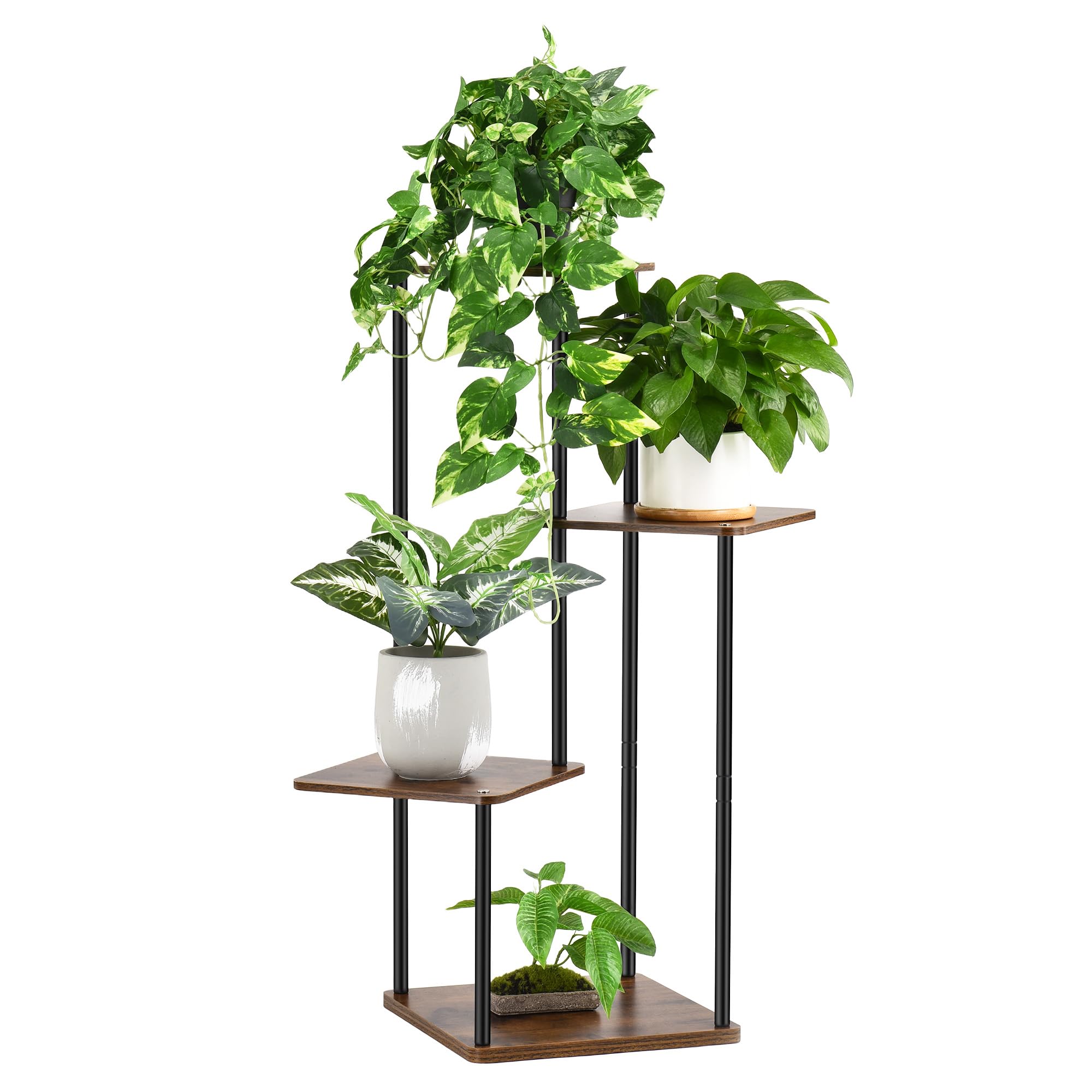 Photo 1 of GLOKUUCA 4 Tier Plant Stand Indoor Outdoor, Wood Metal Corner Shelf, Multiple Flower Pot Rack Holder Shelves, Planter Shelf Display Storage Organizer for Patio Living Room Balcony (Black)