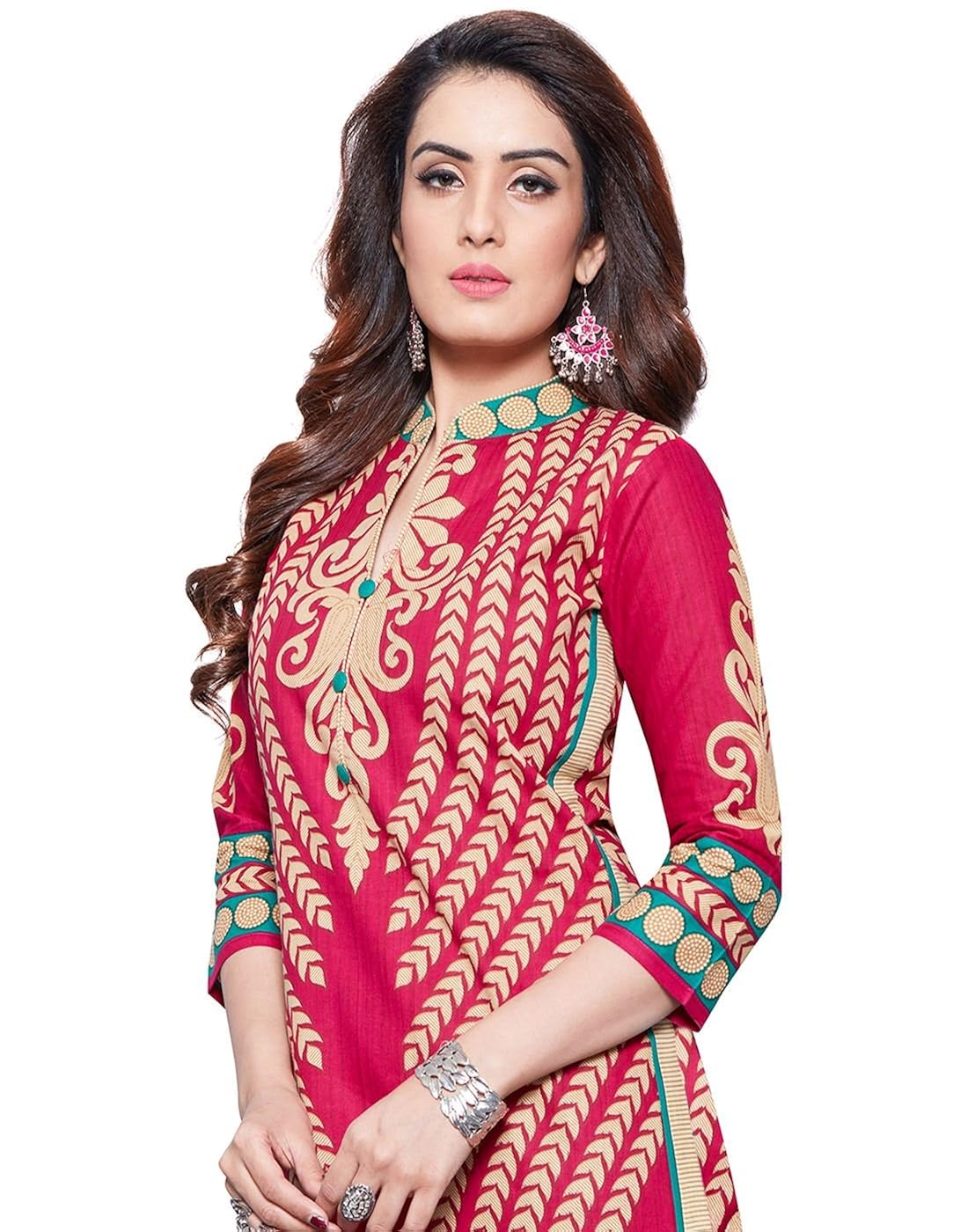 jevi prints women's unstitched kurti material (saheli-1617_pink_free size)
