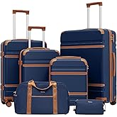 LONG VACATION Luggage Sets 6 Piece ABS+PC Hardshell Suitcase Set with Spinner Wheels, TSA Lock, YKK Zipper, Durable Travel Luggage