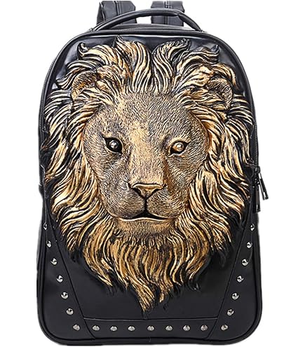 seamand Personalized 3D Lion PU Leather Casual Laptop Backpack for Men Durable Travel Daypack (Gold color) : Electronics