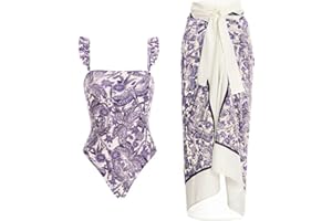 NAPOO Women One Piece Swimsuit with Beach Cover Up Wrap Skirt Set Floral Print Bikini Tummy Control Two Piece Bathing Suit