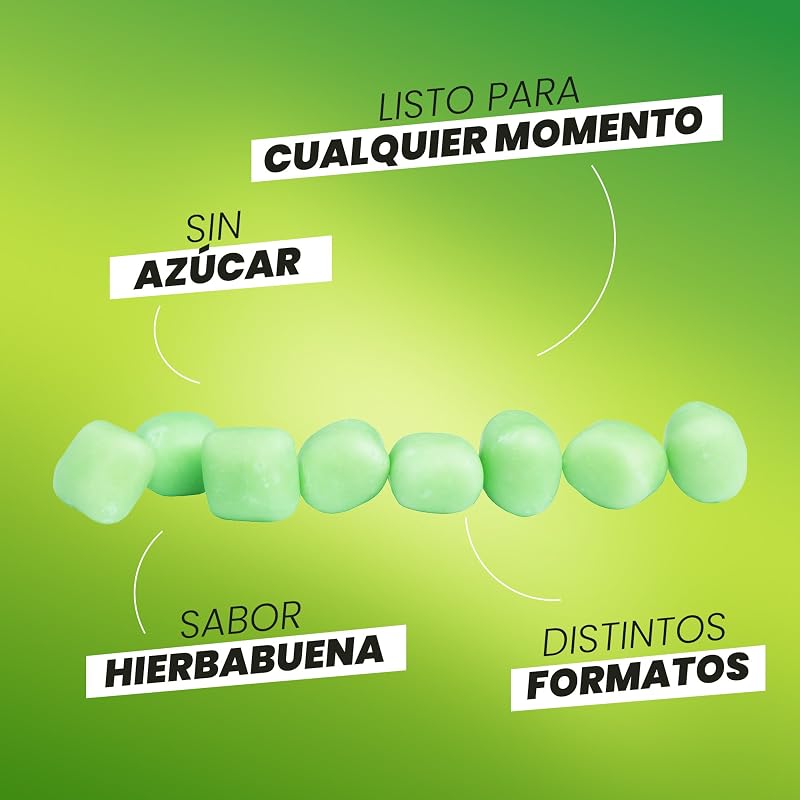 Vibes Spearmint Chicles Sabor Menta Verde Sin Azúcar, Pack 6 Botes