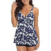 SEAFORM Women's Tankini Bathing Suits Two-Piece Tummy Control Swim Dress High Waist Printing Padded Swimsuits with Boyshorts