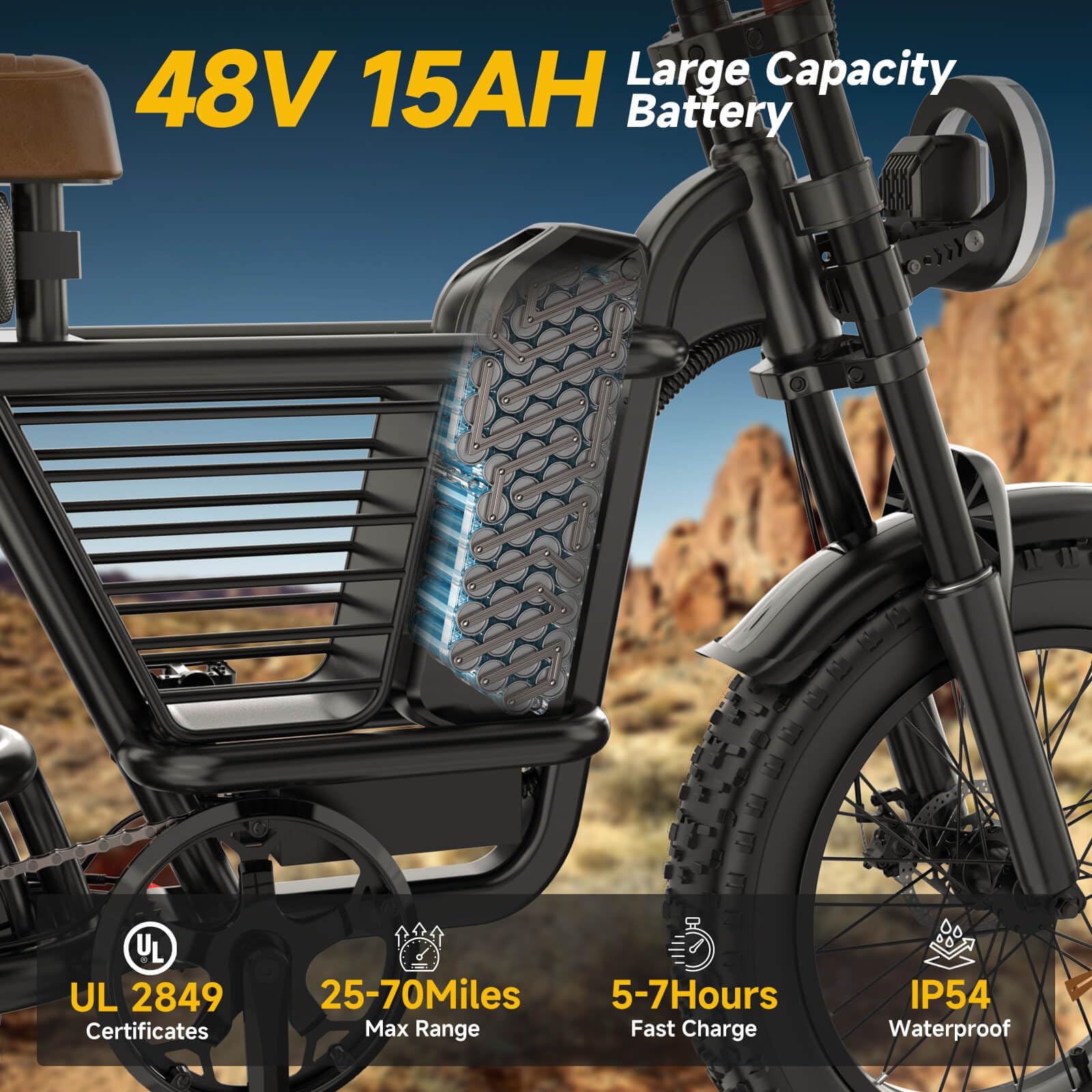 HiKeep Electric Bike for Adults - 20 x 4 Inch Fat Tire Ebike, 750W/Peak 1500W Dual Motor Ebike, 48V Detachable Battery, 4 Riding Modes Electric Dirt Bike, 7 Speed Electric Motorcycle, UL 2849