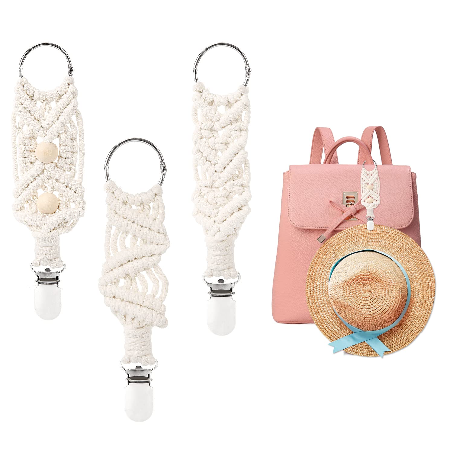TOYMIS 3pcs Hat Clip, Hat Holder Clip Hat Clip for Bag Sun Hat Holder Bag Clip for Adults Outdoor Travel Accessory Hat Companion (Creamy-White)