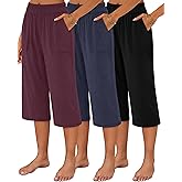 Neer 3 Pack Women's Capris Pants Cotton Wide Leg Sweatpants Lounge Casual Loose Fit Cropped Jogger Yoga Pant with Pockets