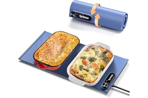 VYRANEXA Warming Mat for Food - Space-Saving, Fits Two Baking Dishes, 7 Temp Settings, 4h Auto Shut-Off, Durable Silicone Surface, Easy to Clean, Perfect for Parties and Everyday Use (Blue, Medium)