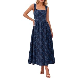 BerryGo Womens Summer Wedding Guest Dresses Casual Sleeveless Square Neck Boho Flowy Formal Vacation Beach Maxi Sundress