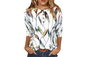 JOMEDESIGN Womens Tops Casual 3/4 Sleeve Shirts Crew Neck Loose Casual Blouses Floral Print Tshirts