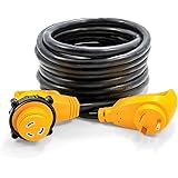 Camco 25' PowerGrip Heavy-Duty Extension Cord with 30M/30F- 90 Degree Locking Adapter | Allows for Easy RV Connection to Dist