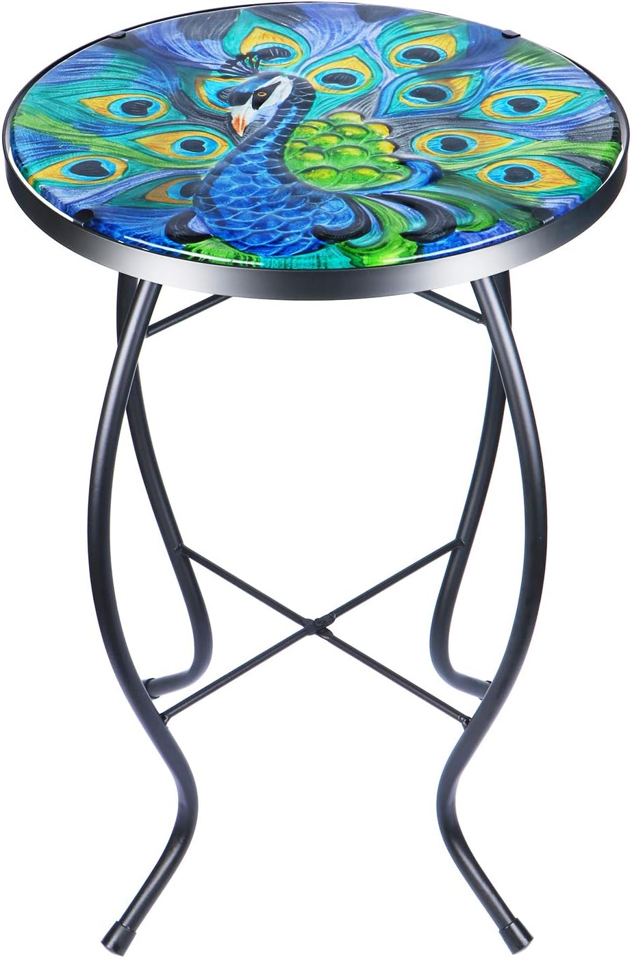 mosaic tile patio table on Side Tables Vcuteka Patio Side Table Mosaic Bitro Outdoor Accent Table Small End Table Glass Top Round Balcony Coffee Table Porch Indoor Patio Lawn Garden