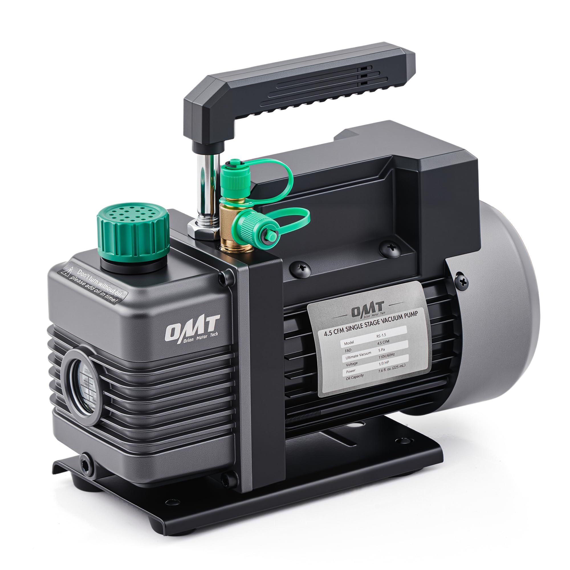 Photo 1 of Orion Motor Tech Vacuum Pump, 4.5 cfm 1/3 hp HVAC Single Stage Vacuum Pump for R12 R22 R134a R410a R502, Auto AC Vacuum Pump Kit for Automotive Air Conditioner Resin Degassing & More, Oil Included