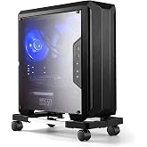 Hmseng Computer Tower Stand,Hmseng Adjustable Mobile CPU Stand with 4 Rolling Caster Wheels, PC Tower Stand Fits Most PC Under Desk-Black