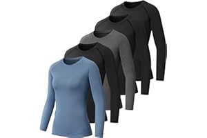 NebuKinex 5 Pack Women's Compression Shirt Long Sleeve Workout Tops Athletic Baselayer Quick Dry Gym Yoga Running T-Shirt