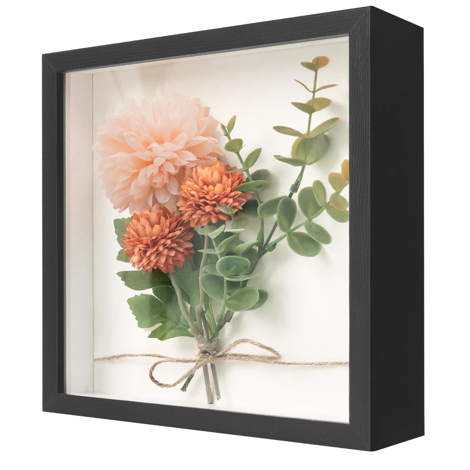 WISYOK 3D Shadow Box 8x8inch, Shadow Box Frame, Deep Box Frame for Objects up to 3cm, Deep Picture Frame for Photos, Artworks, Memory Tickets (Black)
