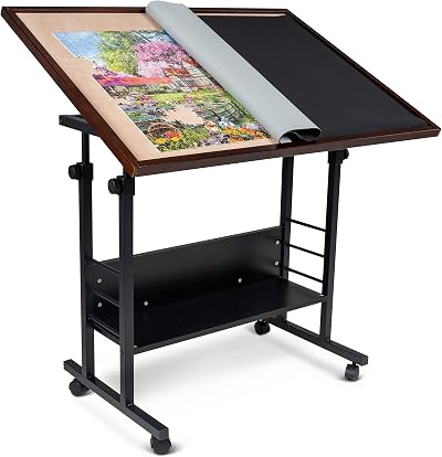 Becko US Jigsaw Puzzle Table 1500pc Tilting Height Adj 4 Wheels Storage
